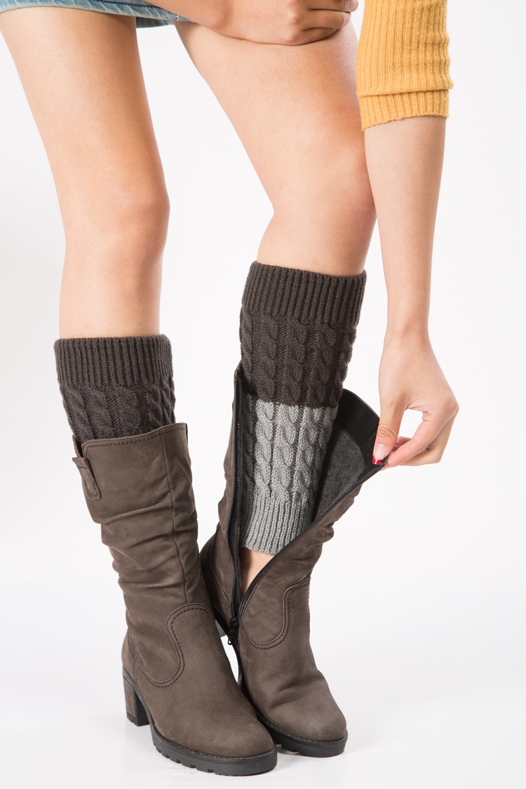 Women Patchwork Cable Knit Boot Cuffs Winter Long Leg Warmers Fashion Accessory